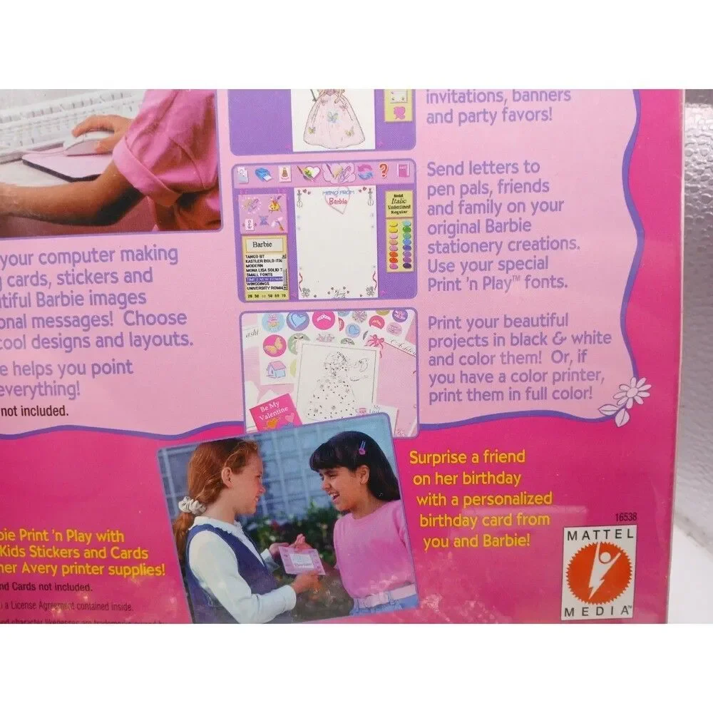 Mattel Barbie PRINT N' PLAY CD-ROM (1996) Sealed BIG Box PC Avery Computer Game